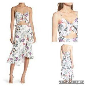 WAYF Women Mahari Cutout Midi Dress Sz XXL White Floral Linen Ruffle Beachy 53-6
